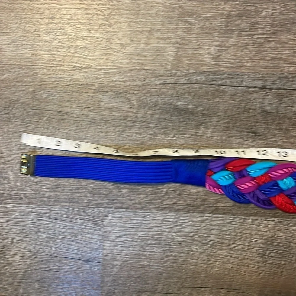 Talbots Vintage Braided Rope Fabric Blue Teal Purple Pink Stretch belt OS